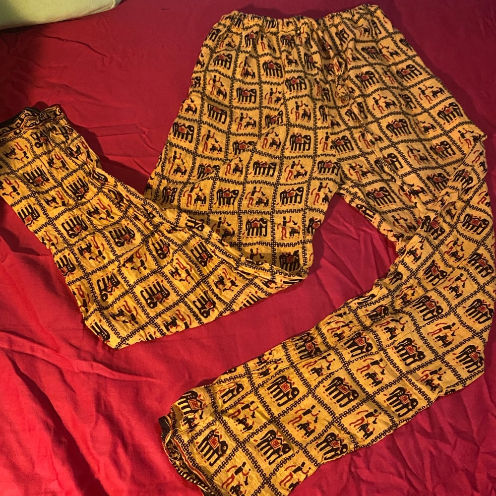 Pure Cotton African Elephant Patterned Yellow and Black Pants Quality Comfy